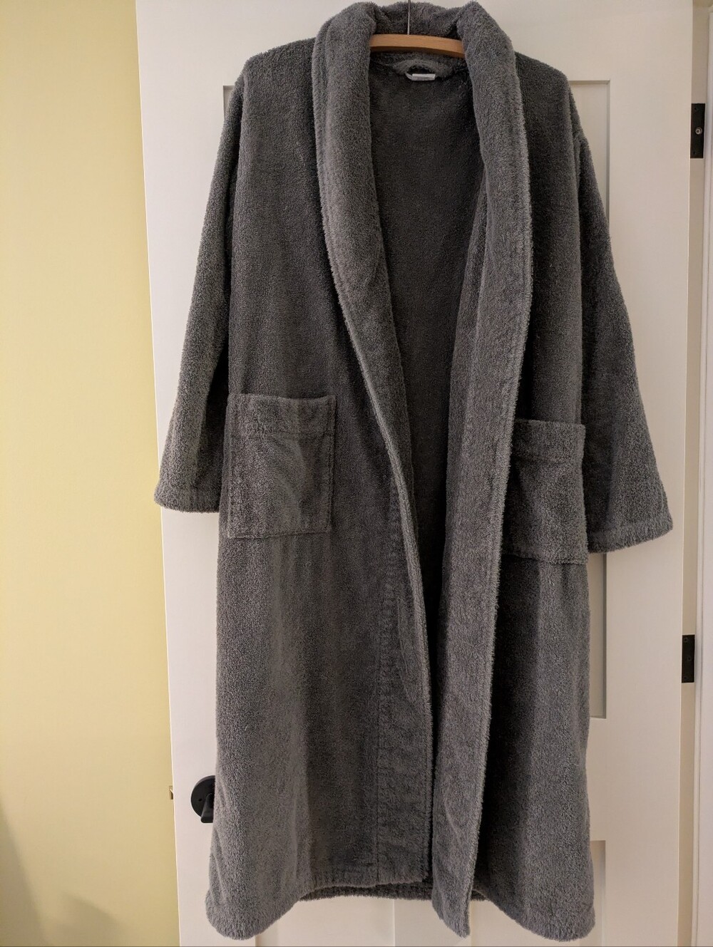 Coyuchi Cloud Loom Organic Cotton Robe Terry Cloth Gray Aerospin - Picture 2 of 4